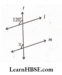 Lines l m; t is a transversal, x =